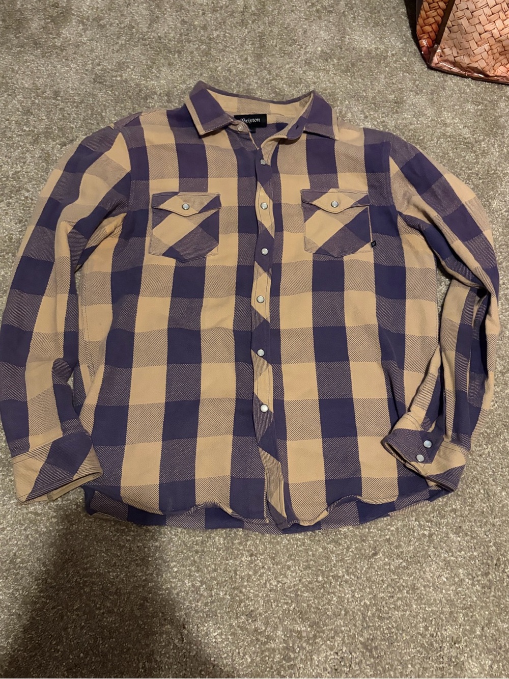 Brixton Men's Navy and Tan Plaid Button-Down Shirt Pearl Snap Western Rodeo